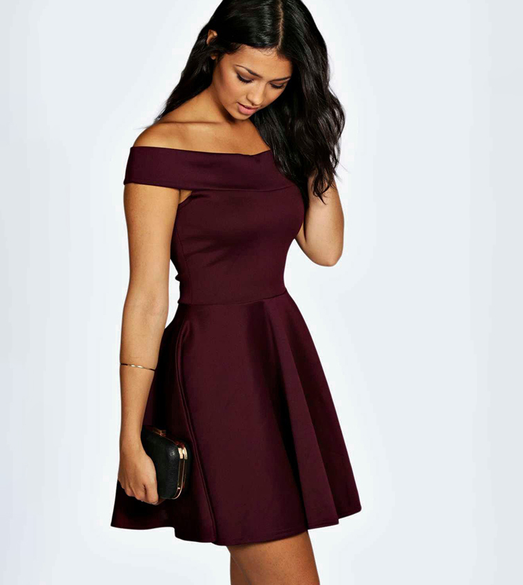 Red off the shoulder skater dress hot sale