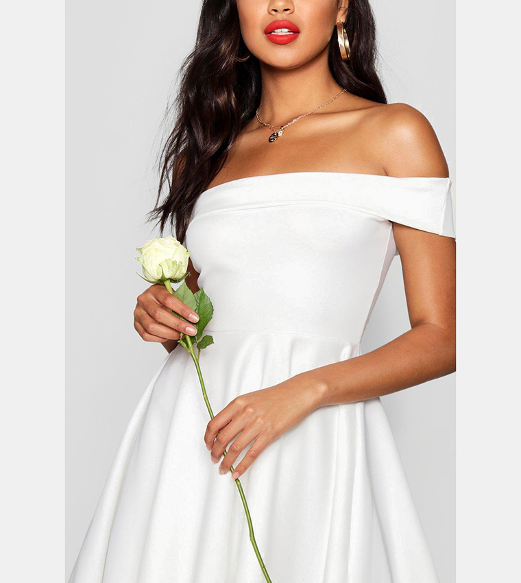 Buy Boohoo Off The Shoulder Skater Dress In White 6thStreet Kuwait