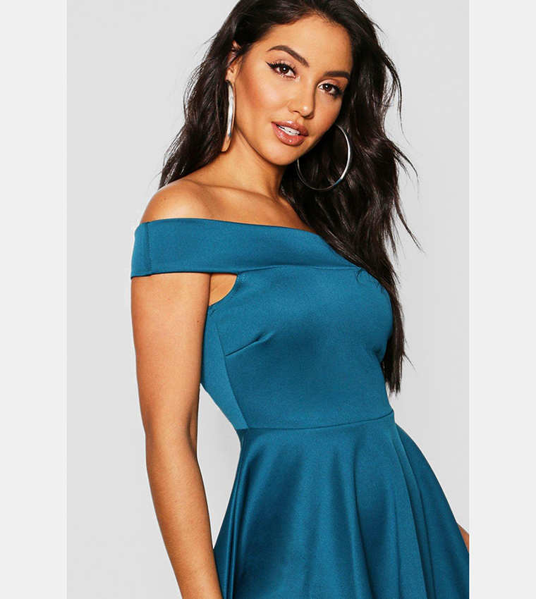 green emerald velvet dress Shimmer Skater Dress - Green