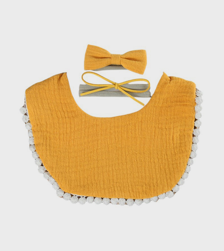 Sophia Bow Headbands & Muslin Bib Set