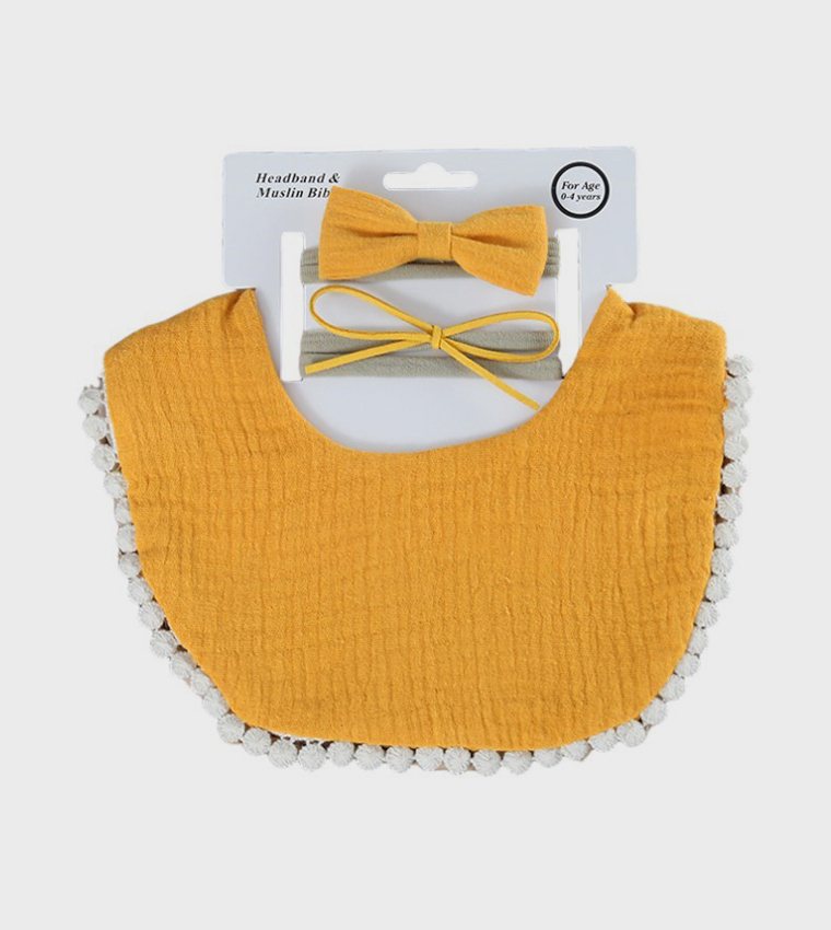 Sophia Bow Headbands & Muslin Bib Set