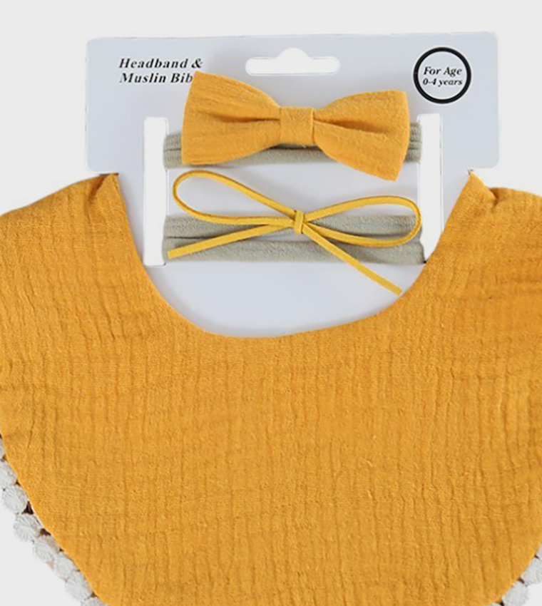 Sophia Bow Headbands & Muslin Bib Set