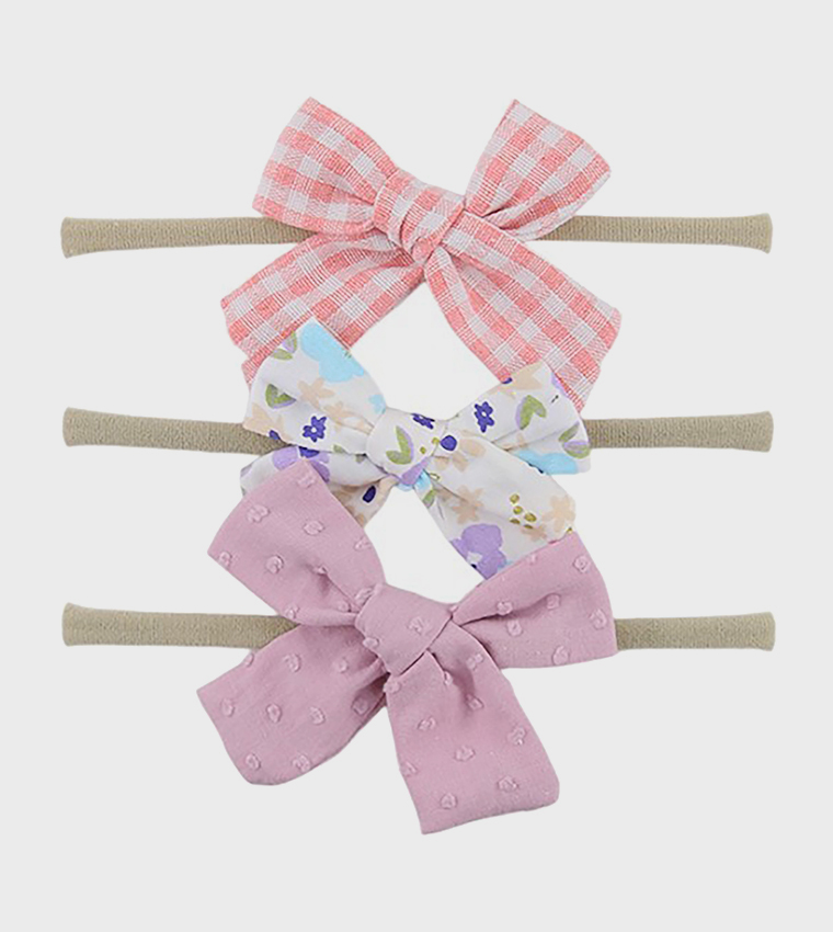 Pack of 3 Printed Bodysuits with Bow Headbands