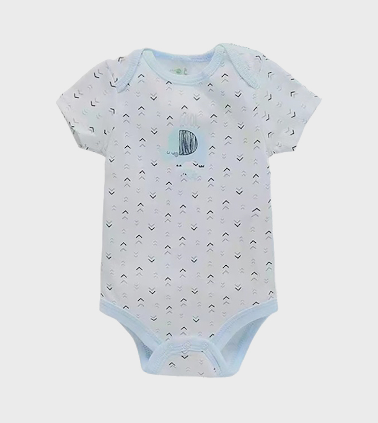 3 Piece Elephant Print Short Sleeves Bodysuits & Pyjama Set