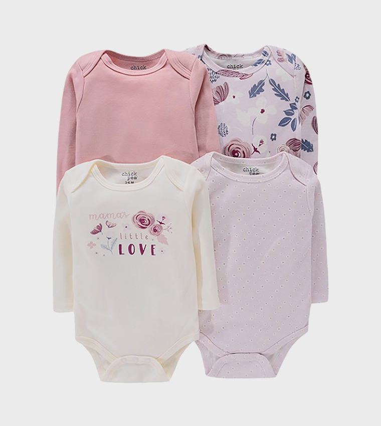 Pack of 4 Printed Long Sleeves Bodysuits