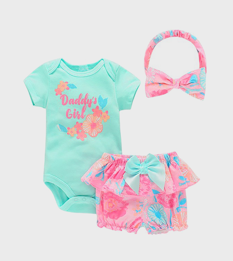 Leila Daddy's Girl Print Bodysuit Clothing Set