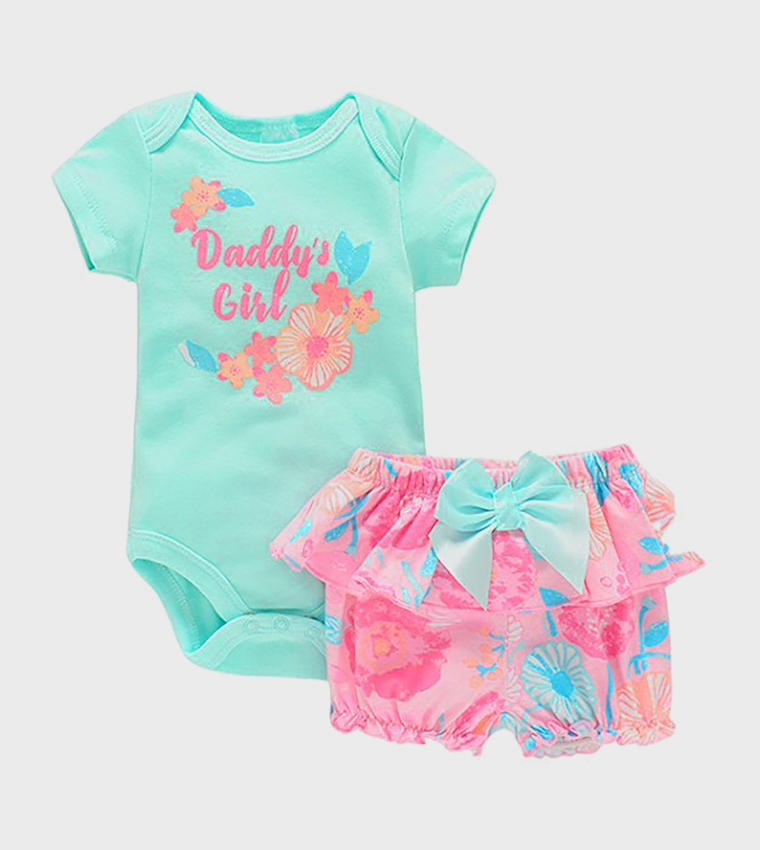 Leila Daddy's Girl Print Bodysuit Clothing Set