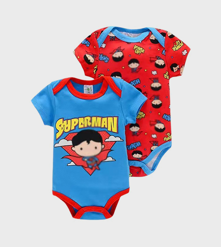 Pack of 2 Superman Print Short Sleeves Bodysuits