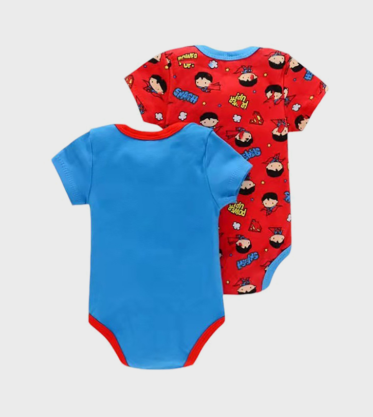 Pack of 2 Superman Print Short Sleeves Bodysuits