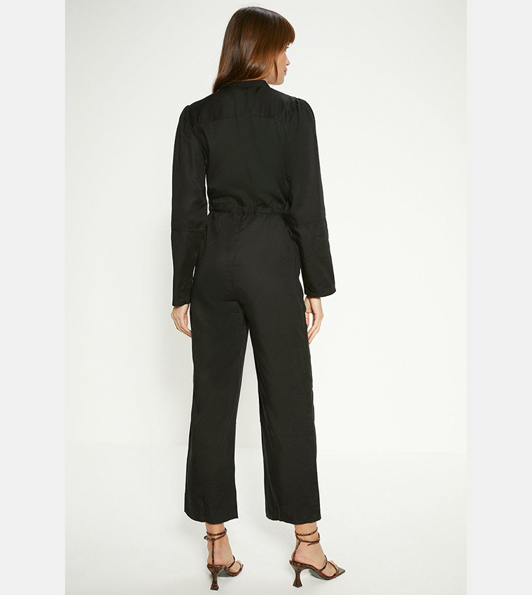 Buy Oasis Button Through Tie Waist Tencel Jumpsuit In Black