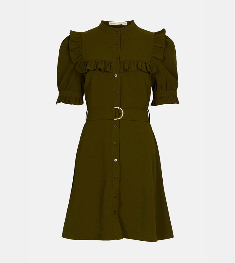 Oasis crepe clearance frill button dress