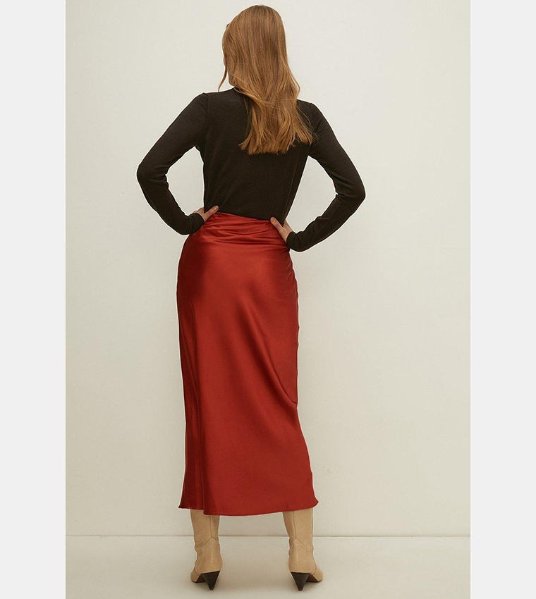 Buy Oasis Ruched Front Satin Midi Skirt In Maroon 6thStreet UAE
