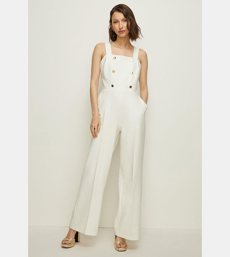Buy Oasis Laura Whitmore Premium Button Detail Wide Leg Jumpsuit