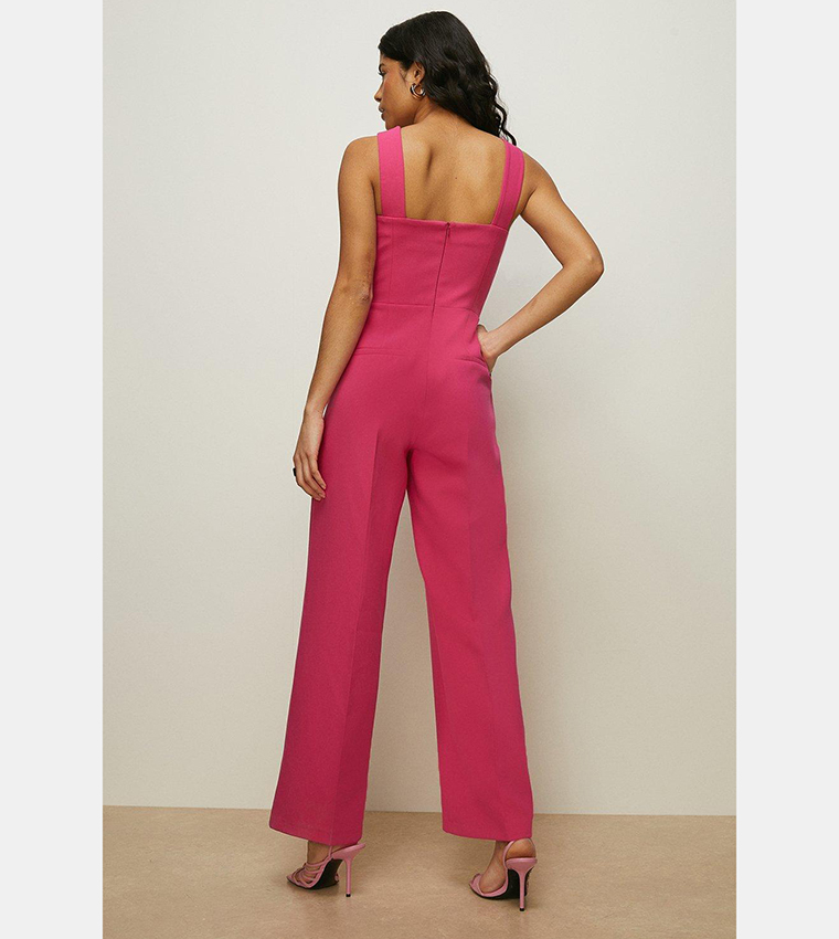 Buy Oasis Laura Whitmore Premium Button Detail Wide Leg Jumpsuit In Pink 6thStreet Qatar