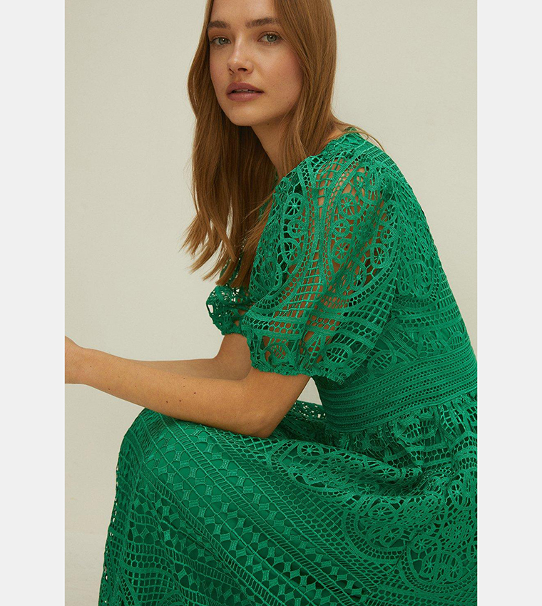 Buy Oasis Premium Lace Puff Sleeves Midi Dress In Green 6thStreet Bahrain