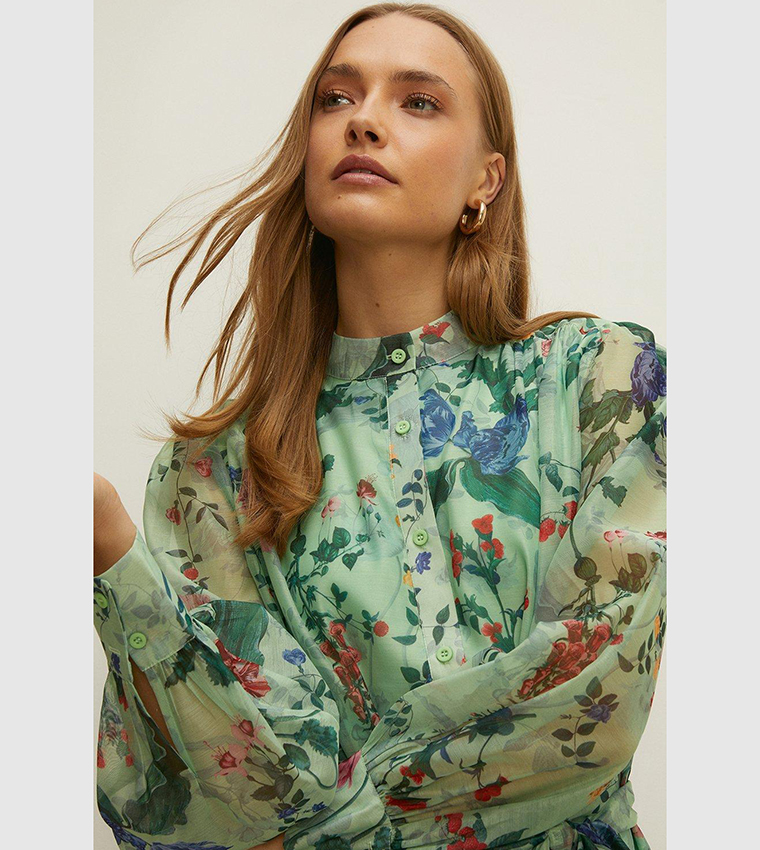 Buy Oasis Trailing Flower Organza Mini Shirt Dress In Sage 6thStreet Saudi Arabia