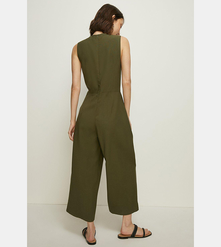 Buy Oasis Laura Whitmore Linen Look Sleeveless Jumpsuit In Khaki