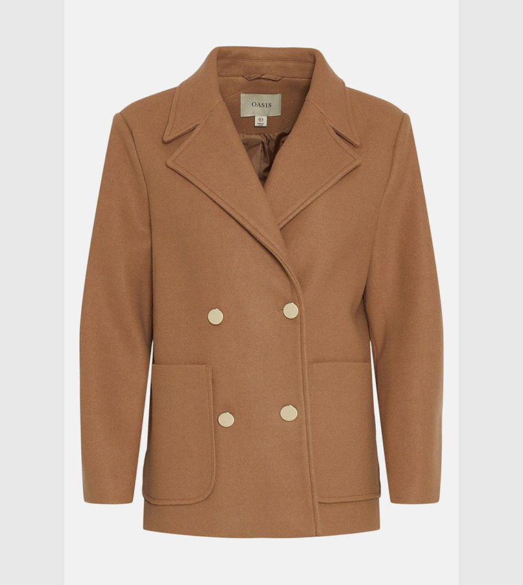 Buy Oasis Double Breasted Pea Coat In Camel 6thStreet Qatar