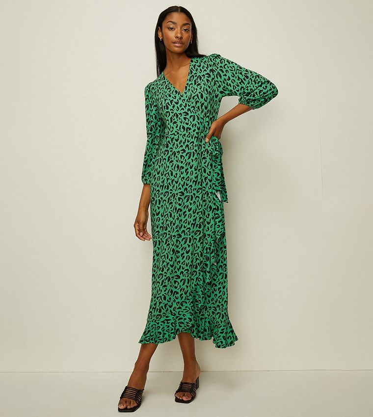 Buy Oasis Jersey Animal Wrap Midi Dress In Green