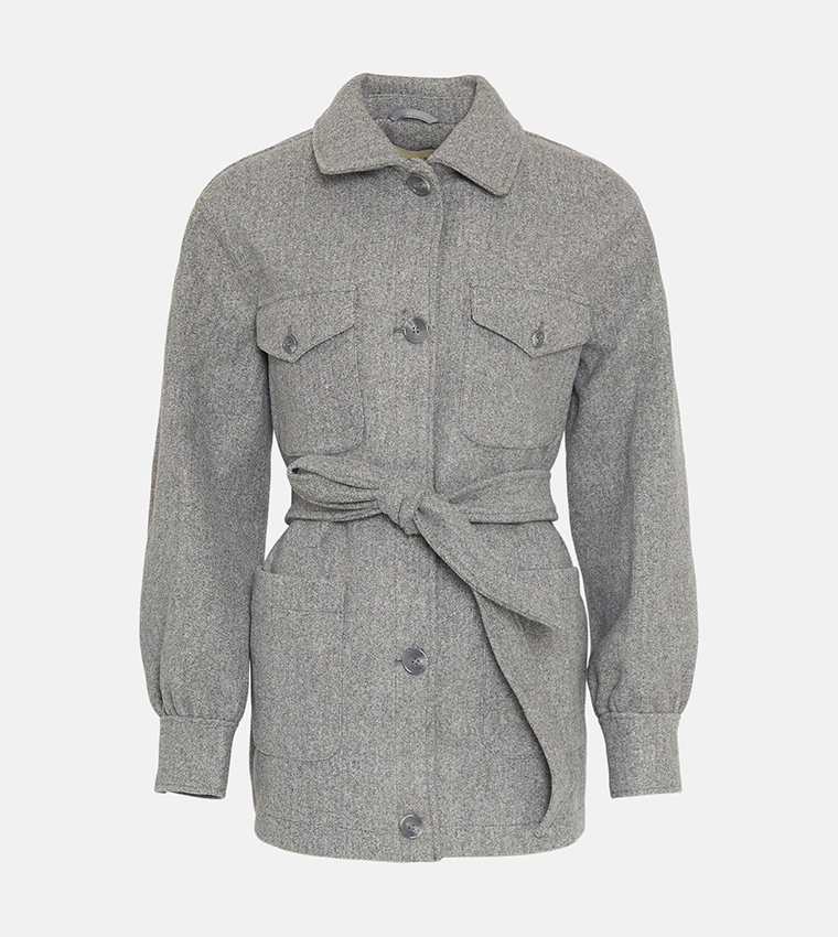 Buy Oasis Knit Back Pocket Detail Shacket In Grey 6thStreet