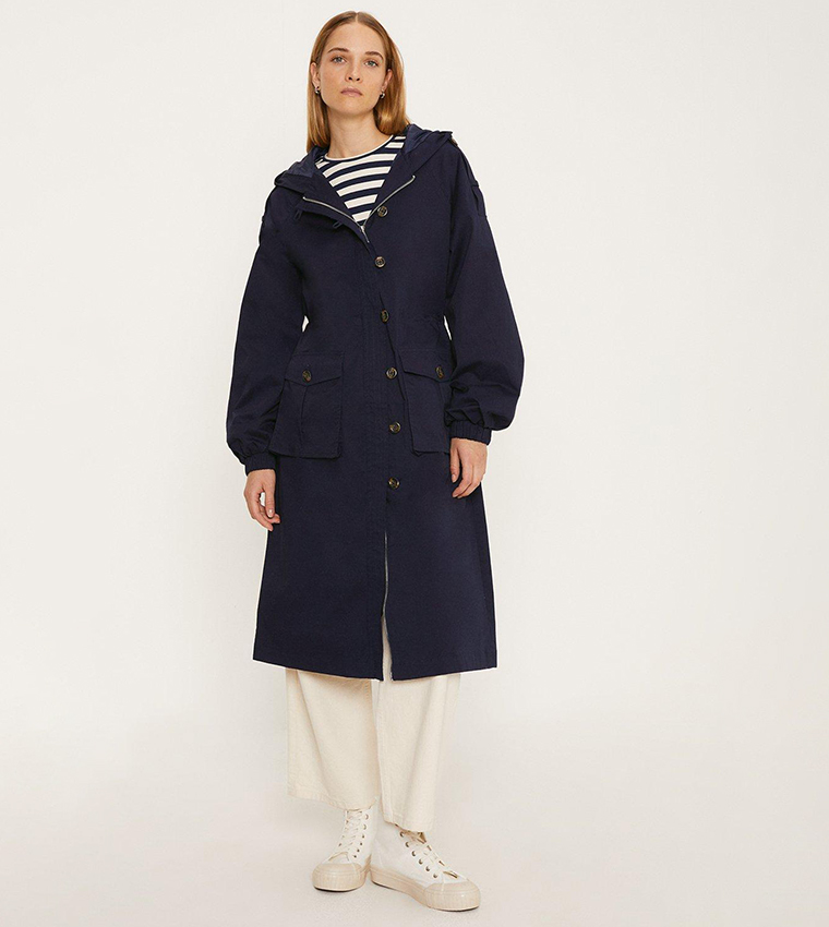 Buy Oasis Button Detail Longline Parka Jacket In Navy 6thStreet