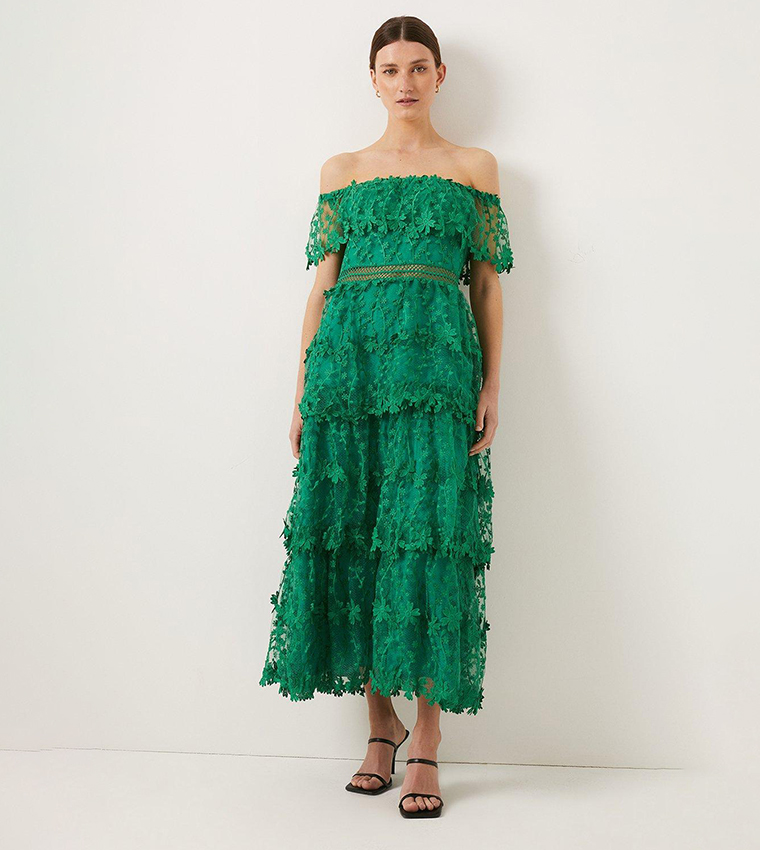 Buy Oasis Lace Tiered Frill Bardot Midi Dress In Green 6thStreet Kuwait