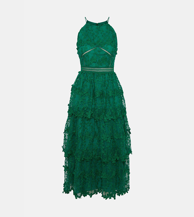 Buy Oasis Lace Tiered Halterneck Midi Dress In Green | 6thstreet Qatar
