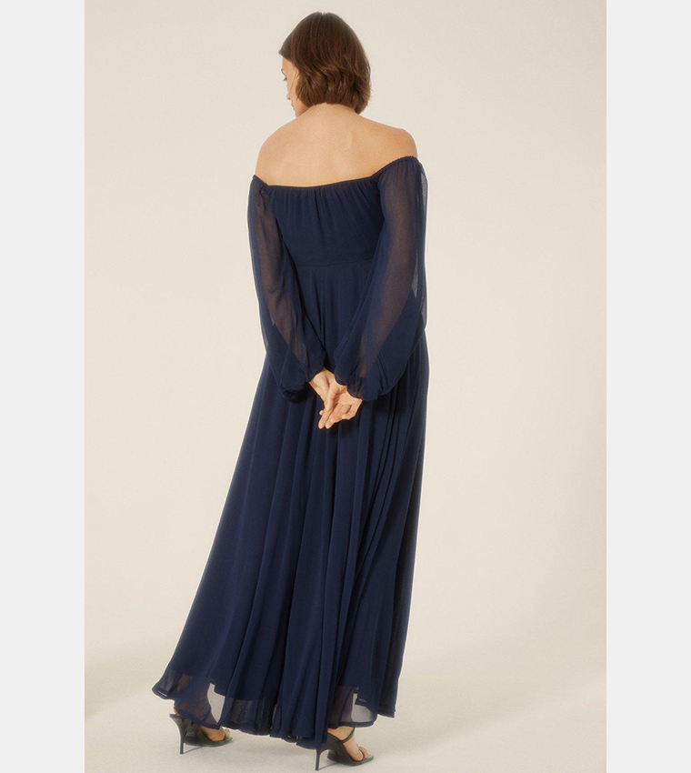 Buy Oasis Bardot Balloon Sleeves Maxi Dress In Navy 6thStreet