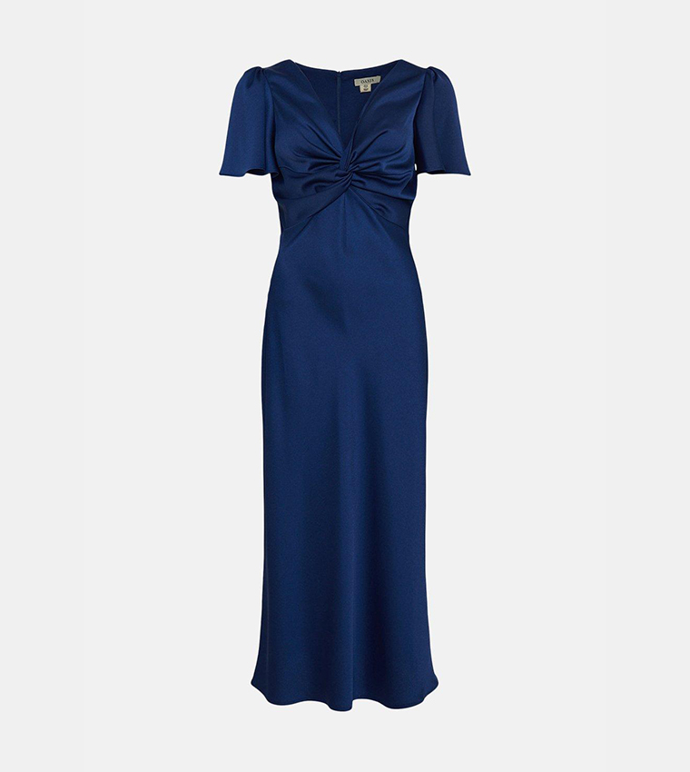 oasis satin twist front angel sleeve midi dress Oasis Women's Satin Twist Front Angel Sleeve Midi Bridesmaid Dress in Olive