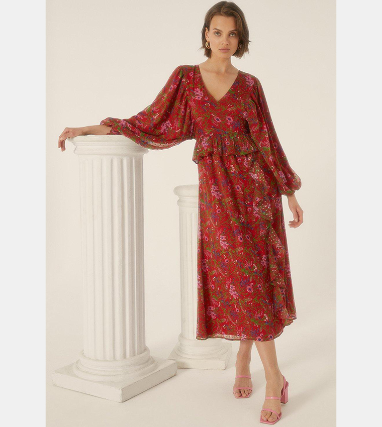 Buy Oasis Botanical Red Floral Dobby Chiffon Midi Dress In Red 6thStreet Bahrain