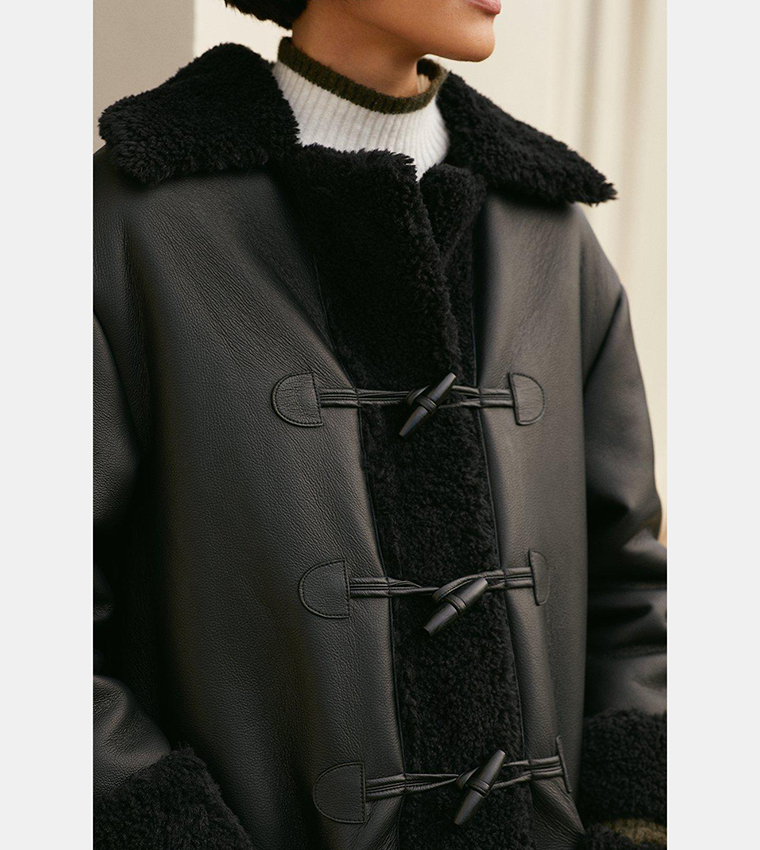 Buy Oasis Premium Faux Shearling Longline Duffle Coat In Black 6thStreet Kuwait