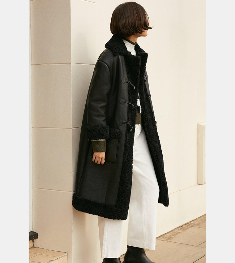 Buy Oasis Premium Faux Shearling Longline Duffle Coat In Black 6thStreet Kuwait