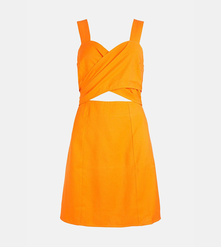 Buy Oasis Linen Look Wrap Over Mini Dress In Orange 6thStreet Oman