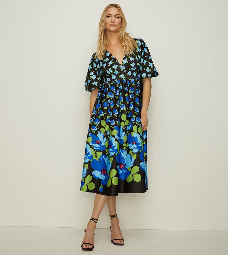 Buy Oasis Ombre Floral Puff Sleeves Scuba Midi Dress In Black 6thStreet UAE