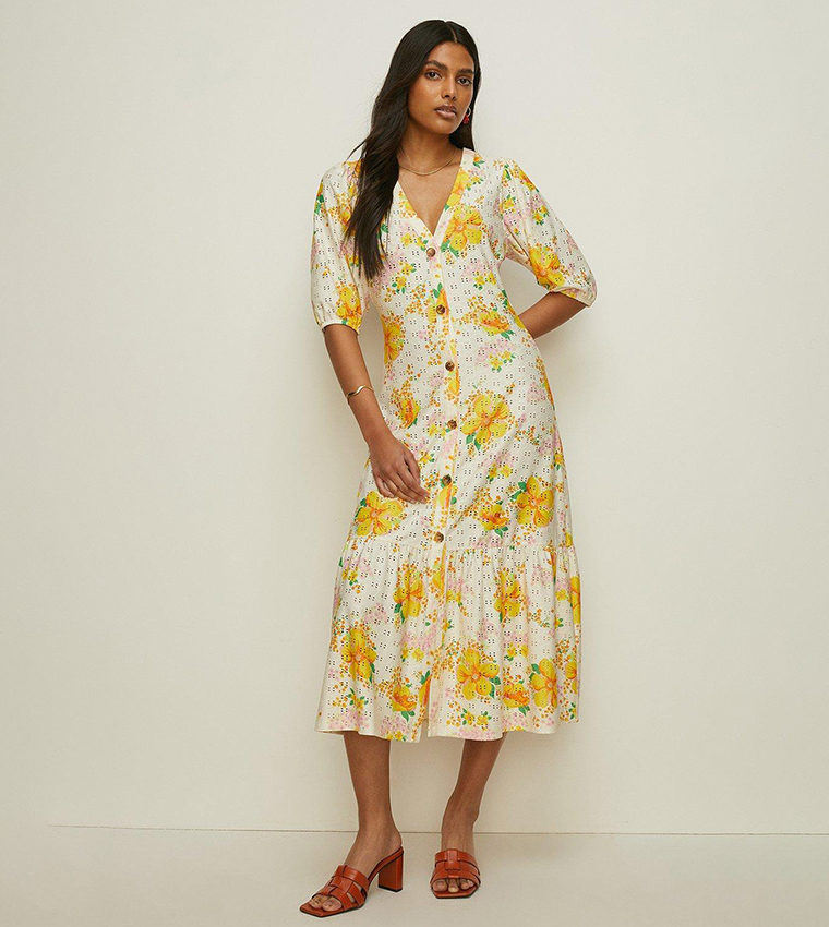 Buy Oasis Floral Printed Broderie Tiered Midi Dress In Multiple Colors 6thStreet Kuwait