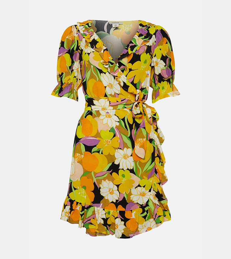 Oasis floral wrap skater dress best sale