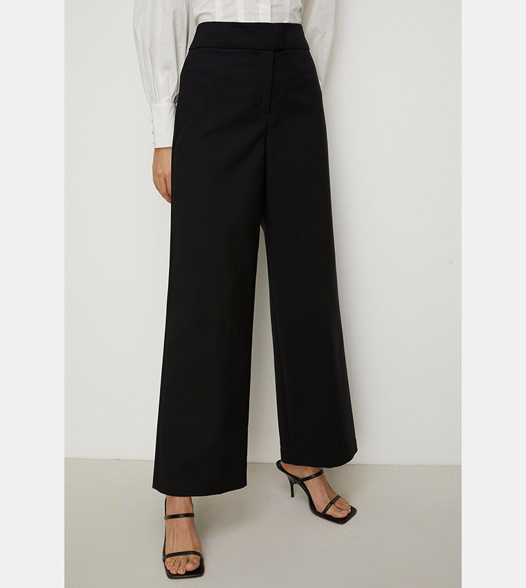 Buy Oasis Sateen High Waist Wide Leg Trousers In Black | 6thStreet ...