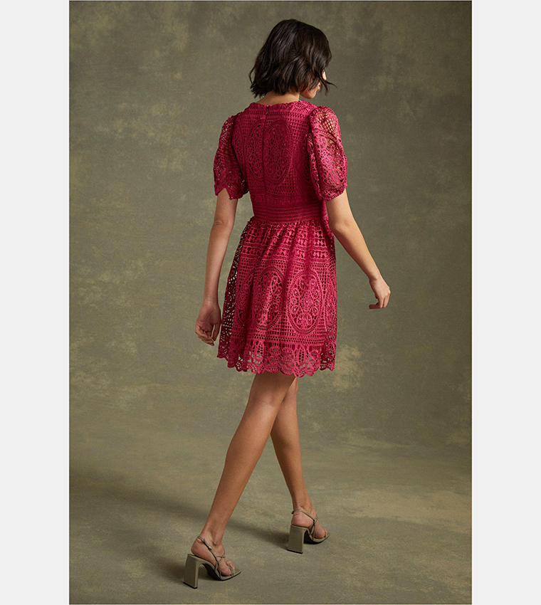 sage green lace dress with sleeves Alexis Sage Green Semi-Sheer Floral Lace Mini Dress, L / Green main image 0