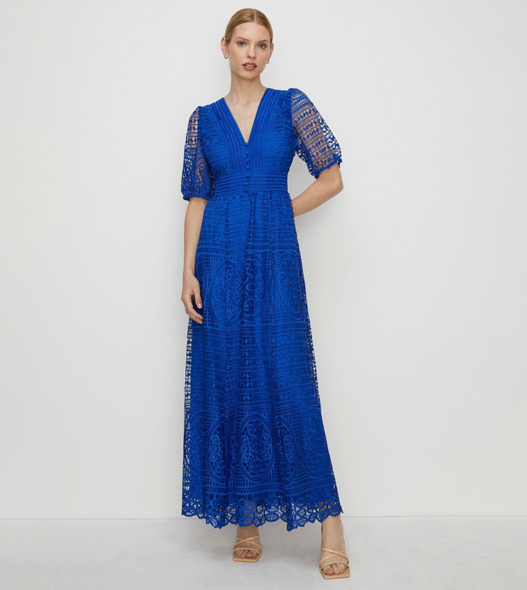 Buy Oasis Premium Lace V Neck Maxi Dress In Blue 6thStreet Kuwait