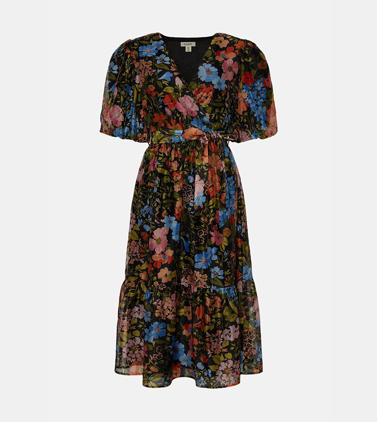 Buy Oasis Floral Organza Wrap Midi Dress In Black 6thStreet Kuwait