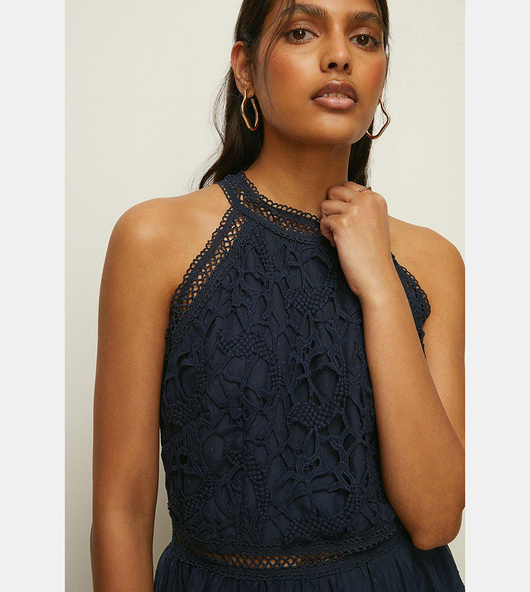 chinese dress ladies Graced by Lace Dress: Navy