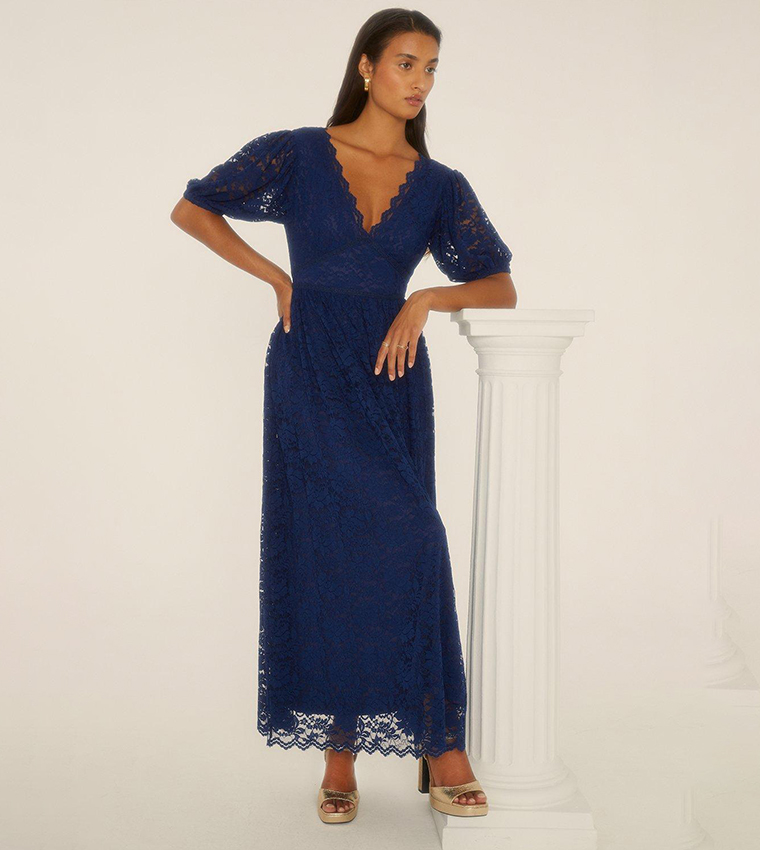 Buy Oasis Lace Puff Sleeves V Neck Midaxi Dress In Navy | 6thStreet Kuwait Buy Oasis Lace Puff Sleeves V Neck Midaxi Dress In Navy | 6thStreet Kuwait