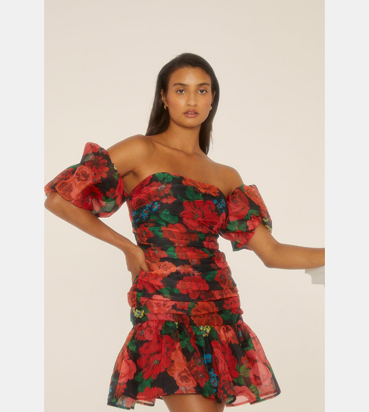 Buy Oasis Rose Floral Ruched Mini Dress In Black 6thStreet Kuwait