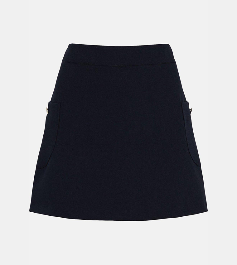 11945 Navy Button Detailed Mini Skirt
