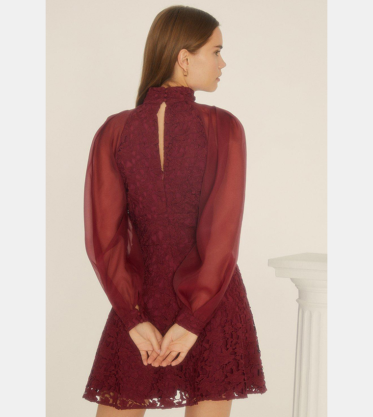 Buy Oasis Premium Lace Cut Out Organza Sleeves Skater Dress In Red 6thStreet Kuwait