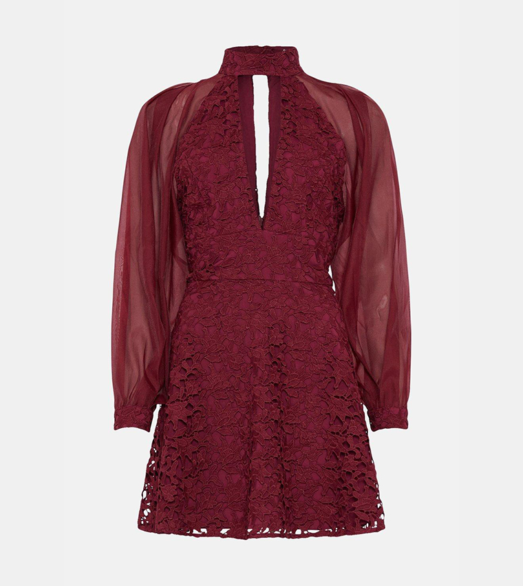 next navy lace dress Tahlia Embroidered Floral Lace Dress in Navy Blue main image 1