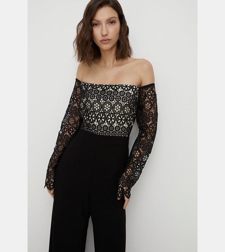 Black lace 2024 bardot jumpsuit