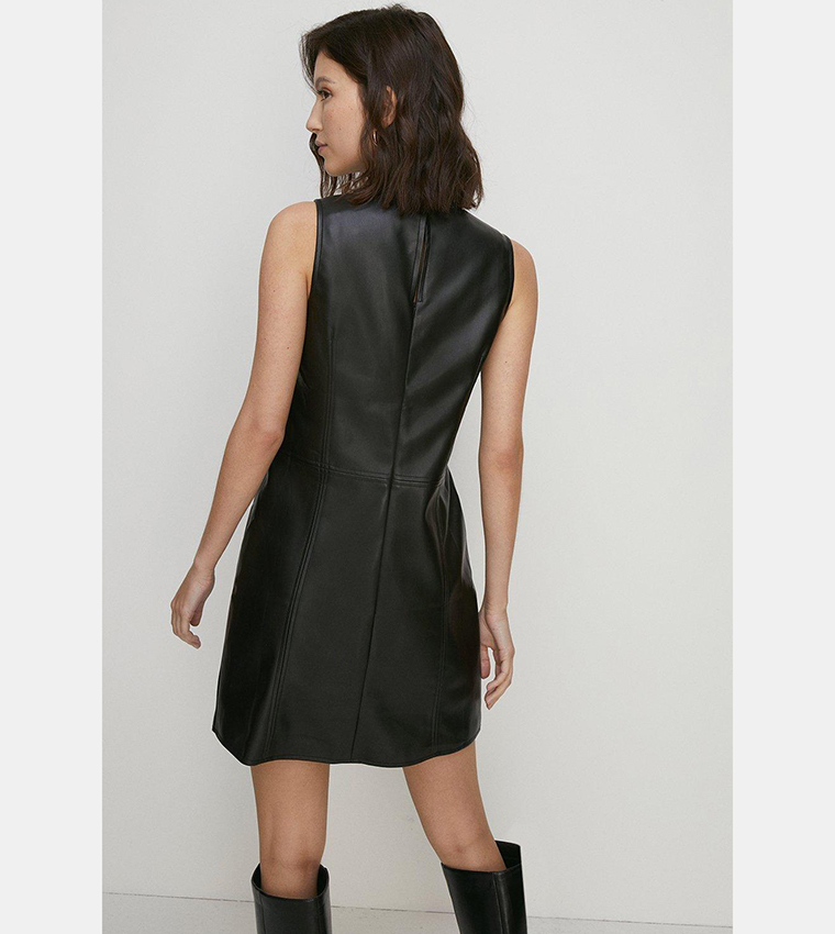 Buy Oasis Faux Leather Seam Detail Shift Dress In Black | 6thstreet UAE
