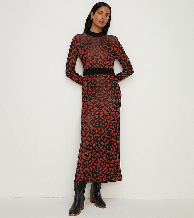 Oasis high neck hot sale animal print dress