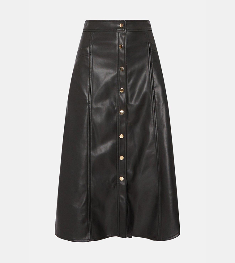 Buy Oasis Faux Leather Button Detail Midi Skirt In Black 6thStreet Kuwait